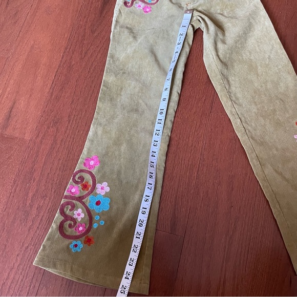 Lipstikgirls Corduroy Lime Green floral Embroidered Pants size 8 - Picture 10 of 10